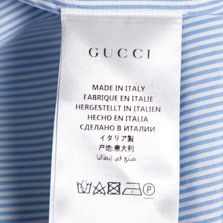 مملوكة مسبقًا Gucci Blue Striped Bee Embroidered Cotton Cambridge Button Front Shirt M