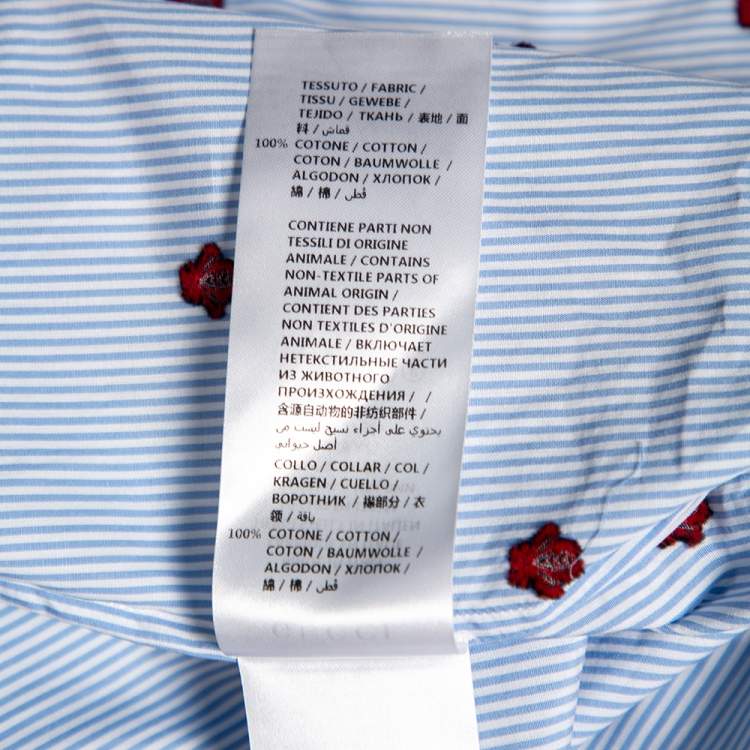 مملوكة مسبقًا Gucci Blue Striped Bee Embroidered Cotton Cambridge Button Front Shirt M