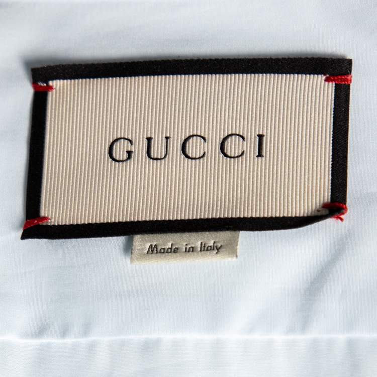 Pre Owned Gucci Light Blue Cotton Tiger Applique Collar Detail Shirt M