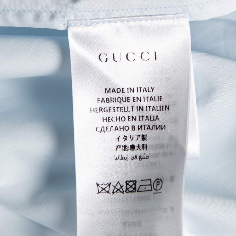 Pre Owned Gucci Light Blue Cotton Tiger Applique Collar Detail Shirt M