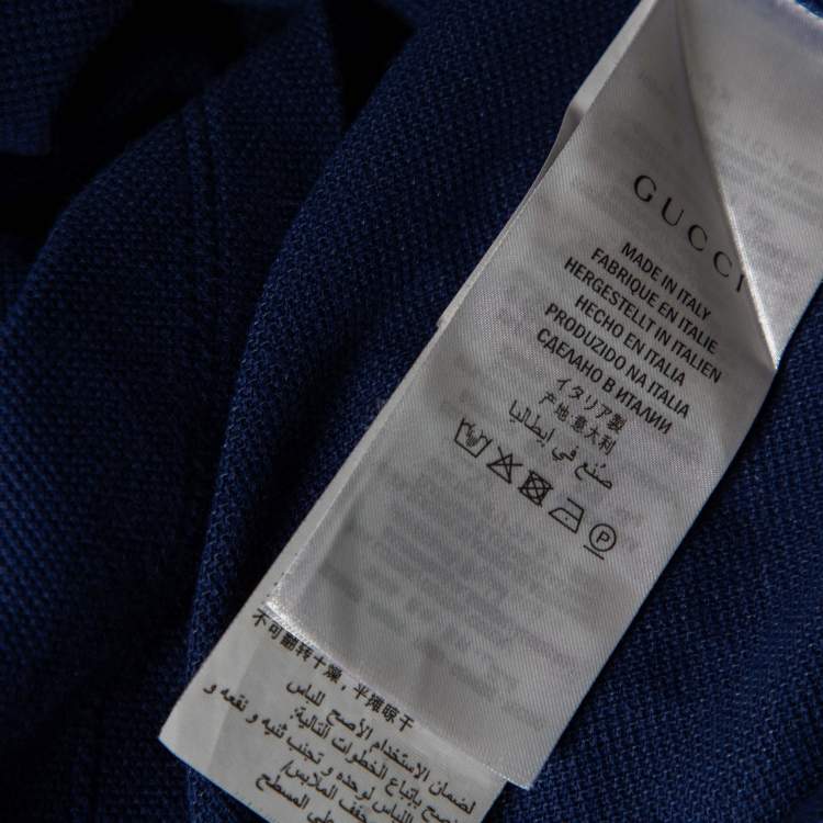Pre Owned Gucci Blue Cotton Pique Web Stripe Logo Trimmed Polo T-Shirt L
