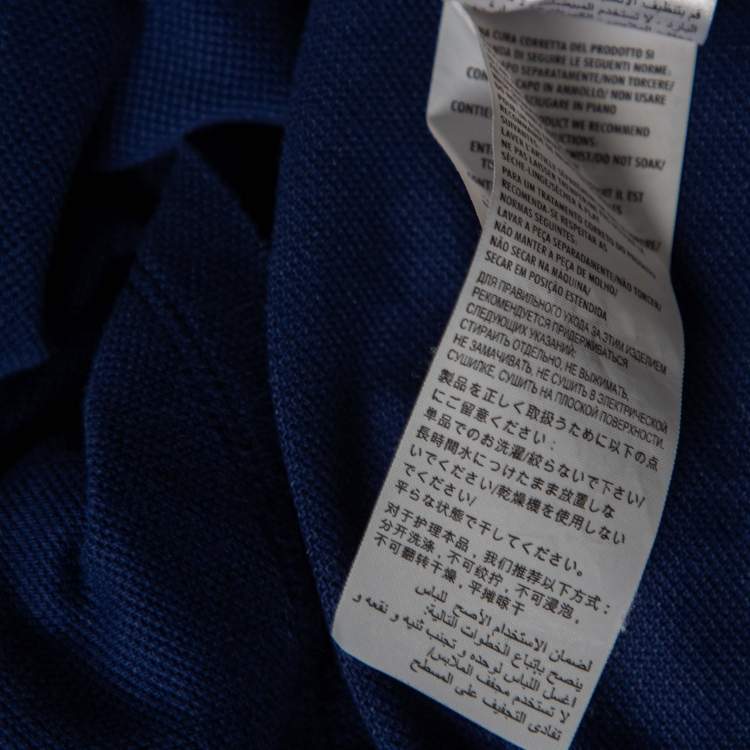 Pre Owned Gucci Blue Cotton Pique Web Stripe Logo Trimmed Polo T-Shirt L