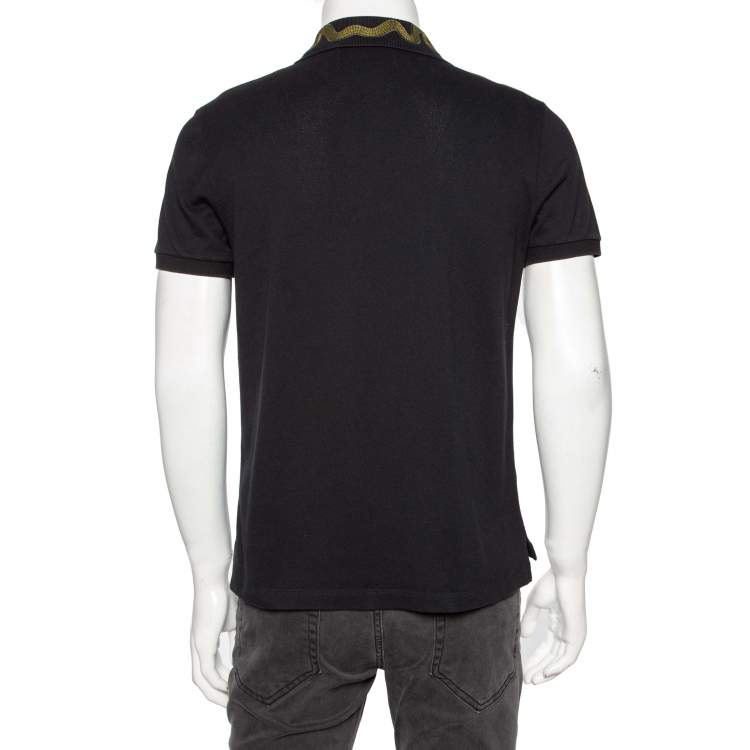 Pre Owned Gucci Black Cotton Pique Embroidered Collar Detailed Polo T-Shirt L