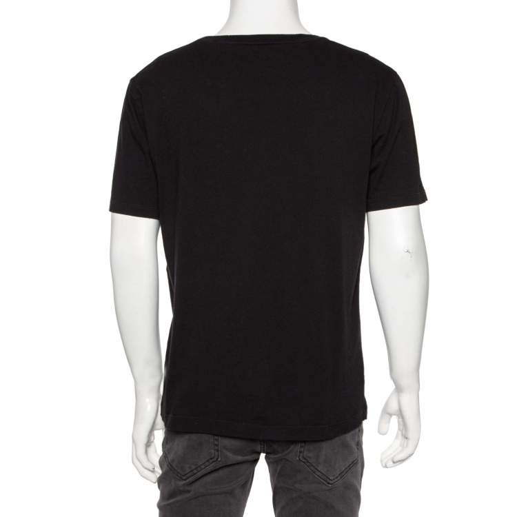 Pre Owned Gucci Black Logo Print Washed Cotton Distressed Effect T-Shirt M