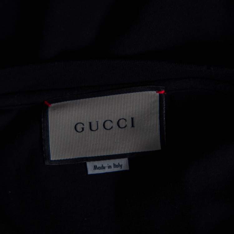 Pre Owned Gucci Black Logo Print Washed Cotton Distressed Effect T-Shirt M