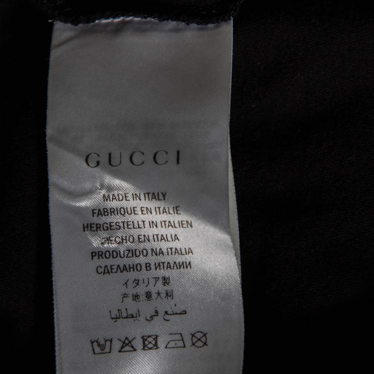 Pre Owned Gucci Black Logo Print Washed Cotton Distressed Effect T-Shirt M