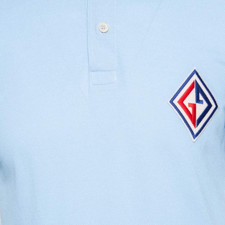 Pre Owned Gucci Blue Cotton Pique Embroidered Logo Patch Detailed Polo T-Shirt M