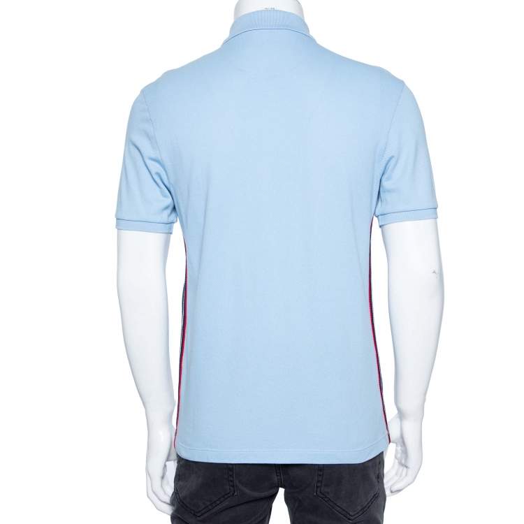 Pre Owned Gucci Blue Cotton Pique Embroidered Logo Patch Detailed Polo T-Shirt M