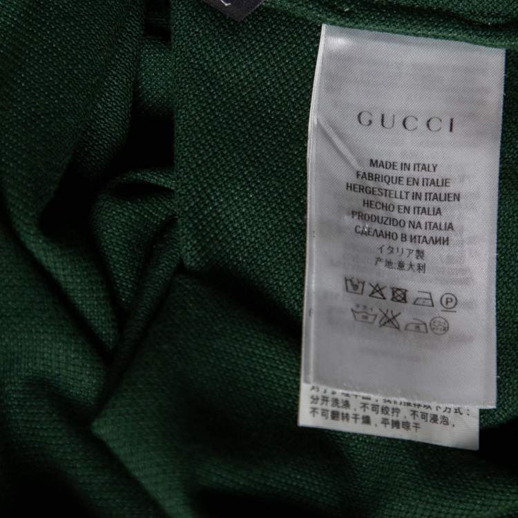 Pre Owned Gucci Green Cotton Pique & Rib Knit Trimmed Polo T-Shirt L