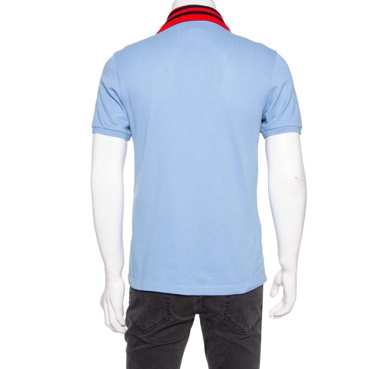 Pre Owned Gucci Blue Cotton Pique Embroidered Motif Polo T-Shirt L