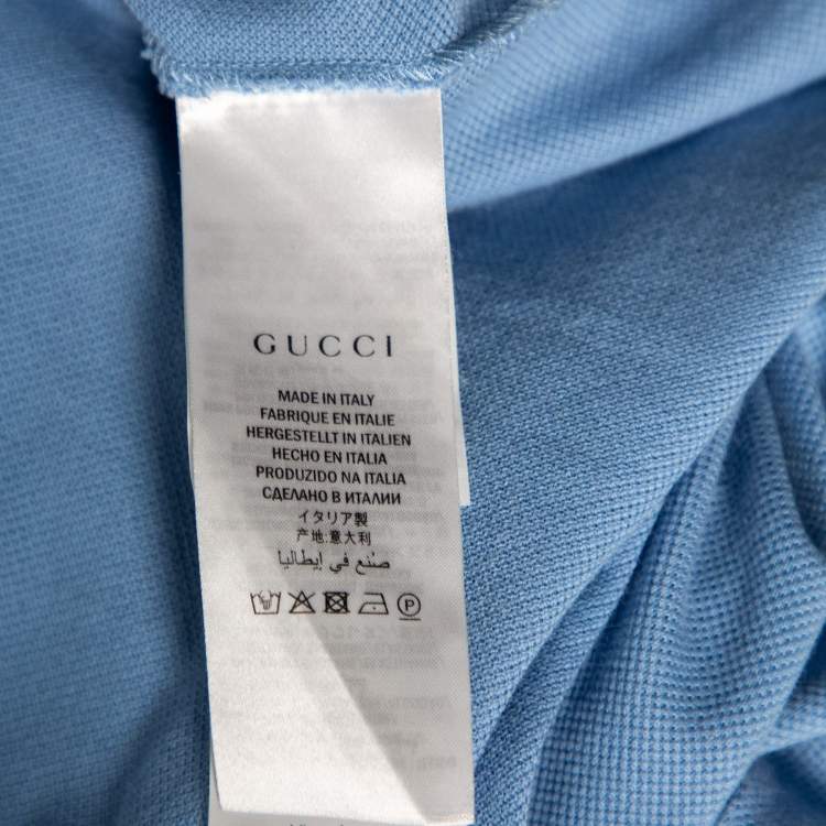 Pre Owned Gucci Blue Cotton Pique Embroidered Motif Polo T-Shirt L