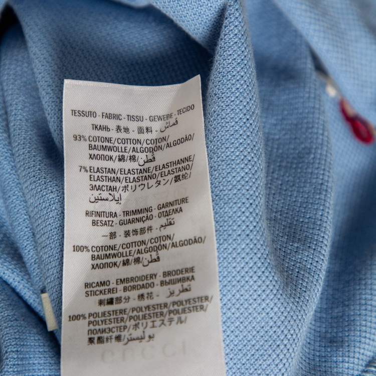 Pre Owned Gucci Blue Cotton Pique Embroidered Motif Polo T-Shirt L