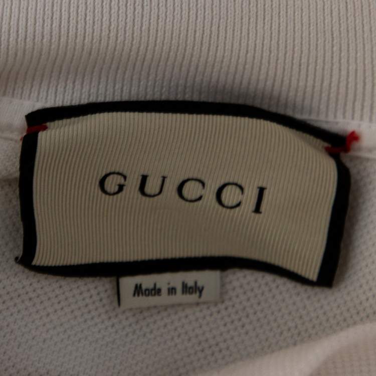 Pre Owned Gucci White Cotton Pique Embroidered Collar Detail Polo T-Shirt L