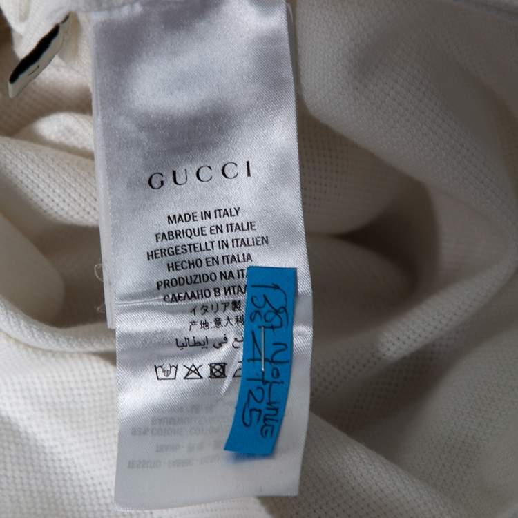 Pre Owned Gucci White Cotton Pique Embroidered Collar Detail Polo T-Shirt L