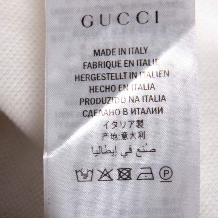 Pre Owned Gucci White Cotton Pique Logo Patch Detail Polo T-Shirt L