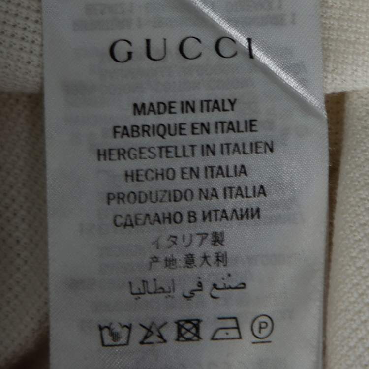 Pre Owned Gucci White Cotton Pique Contrast Collar Logo Strip Detail Polo T-Shirt L