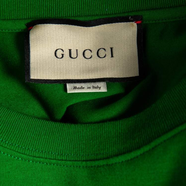 Pre Owned Gucci Green Cotton Logo Printed Short Sleeve T-Shirt XS