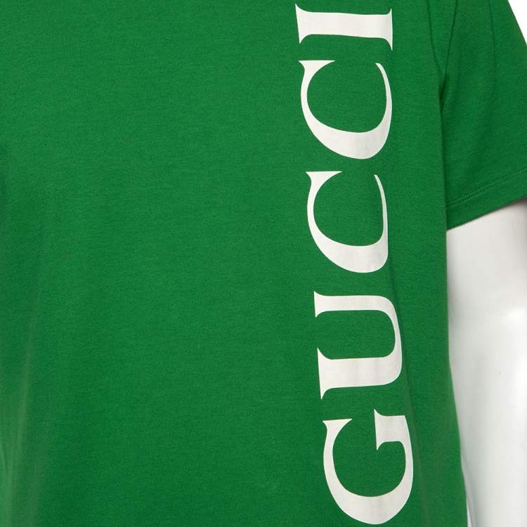 Pre Owned Gucci Green Cotton Logo Printed Short Sleeve T-Shirt XS