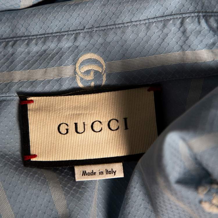 Pre Owned Gucci Blue GG Striped Cotton Button Front Shirt M