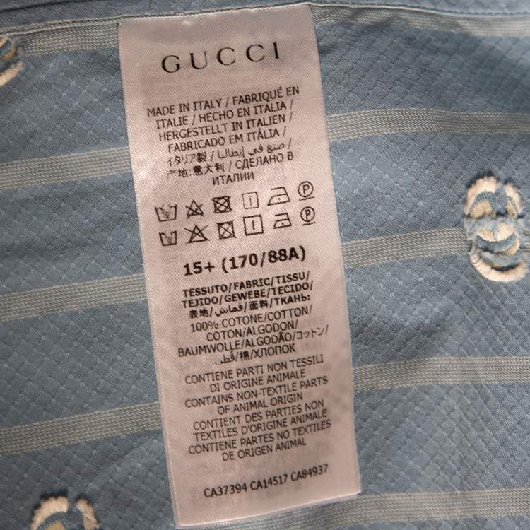 Pre Owned Gucci Blue GG Striped Cotton Button Front Shirt M