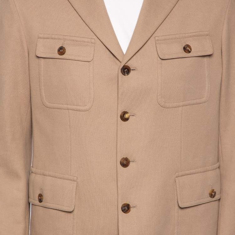 Pre Owned Gucci Beige Cotton Knit Pocketed Single Breasted Blazer XL