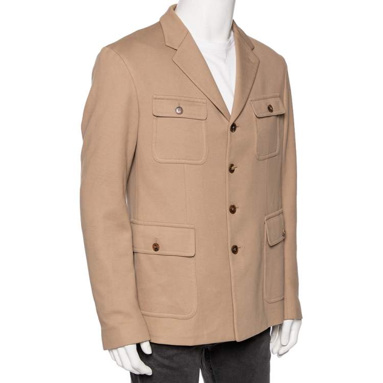 Pre Owned Gucci Beige Cotton Knit Pocketed Single Breasted Blazer XL