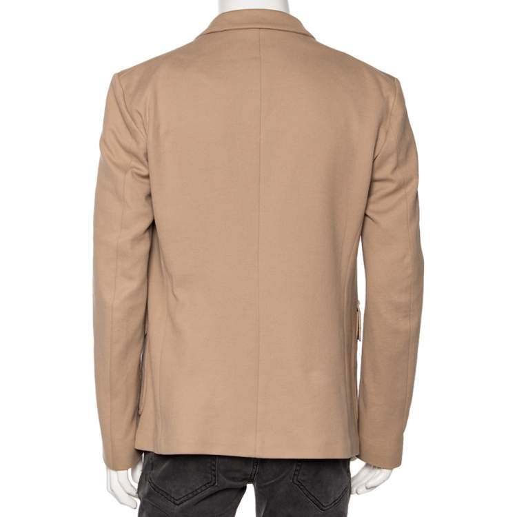 Pre Owned Gucci Beige Cotton Knit Pocketed Single Breasted Blazer XL