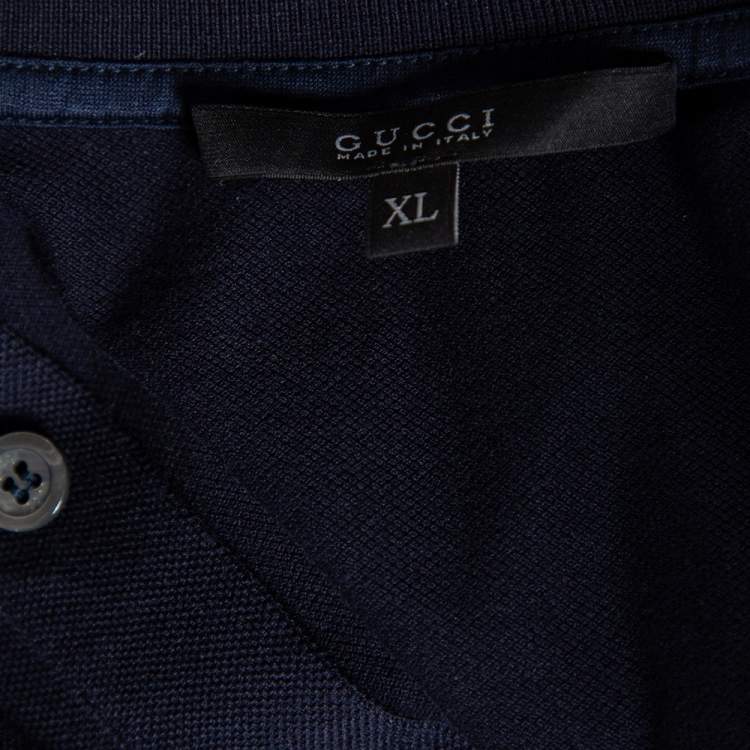 Pre Owned Gucci Navy Blue Cotton Pique Crest Embroidered Polo T-Shirt XL