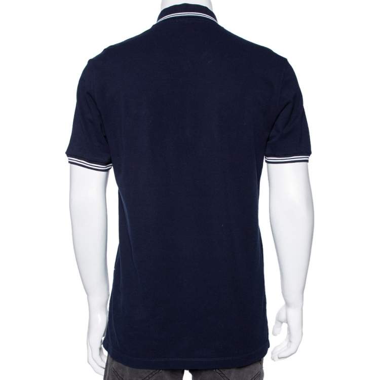 Pre Owned Gucci Navy Blue Cotton Pique Crest Embroidered Polo T-Shirt XL