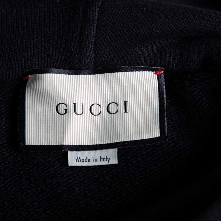 Pre Owned Gucci Black Cotton Blind for Love Tiger Patch Hoodie XS