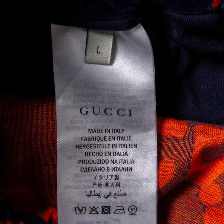 Pre Owned Gucci Navy Blue & Orange Logo Devore Sweatpants L