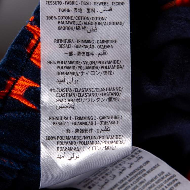 Pre Owned Gucci Navy Blue & Orange Logo Devore Sweatpants L