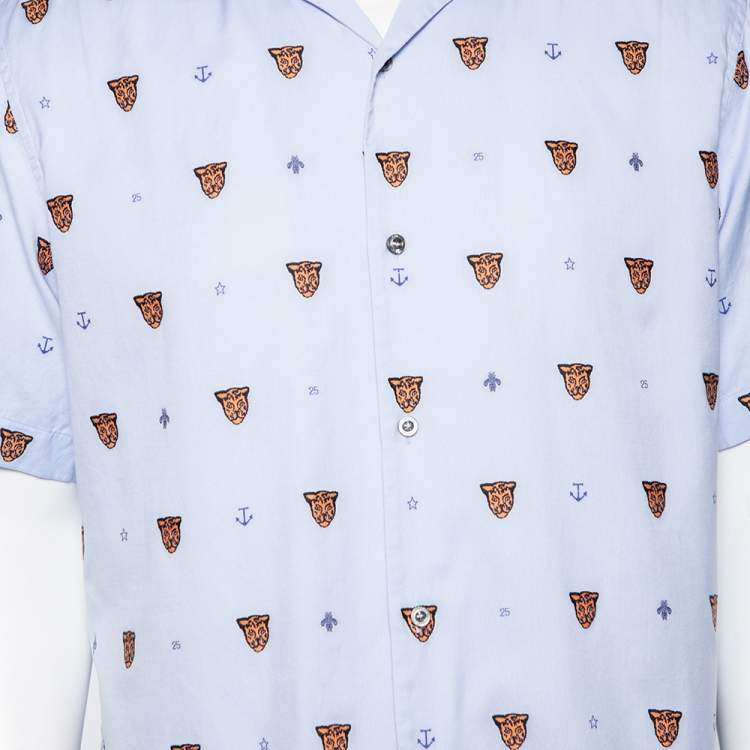 Pre Owned Gucci Blue Tiger Fil Coupe Button Front Baseball Shirt M