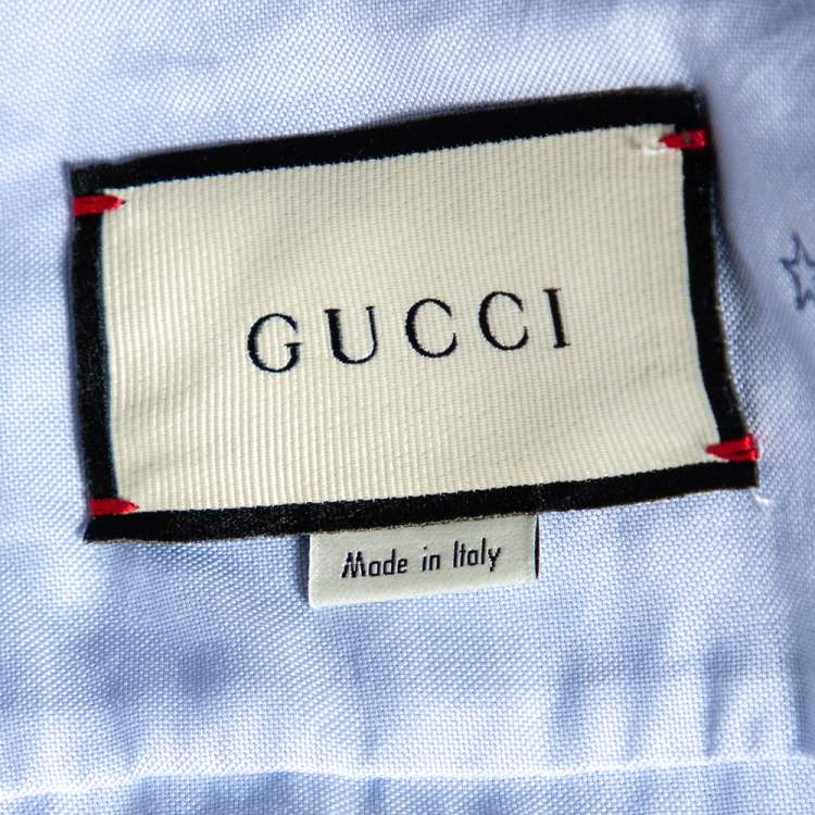 Pre Owned Gucci Blue Tiger Fil Coupe Button Front Baseball Shirt M