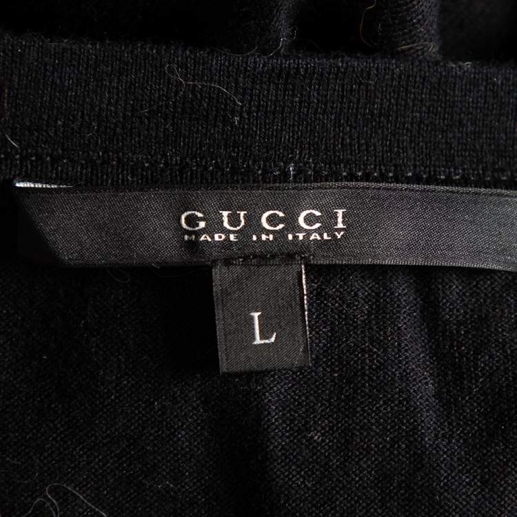 Pre Owned Gucci Black Cotton Knit Web Stripe Detail V-Neck t-Shirt L