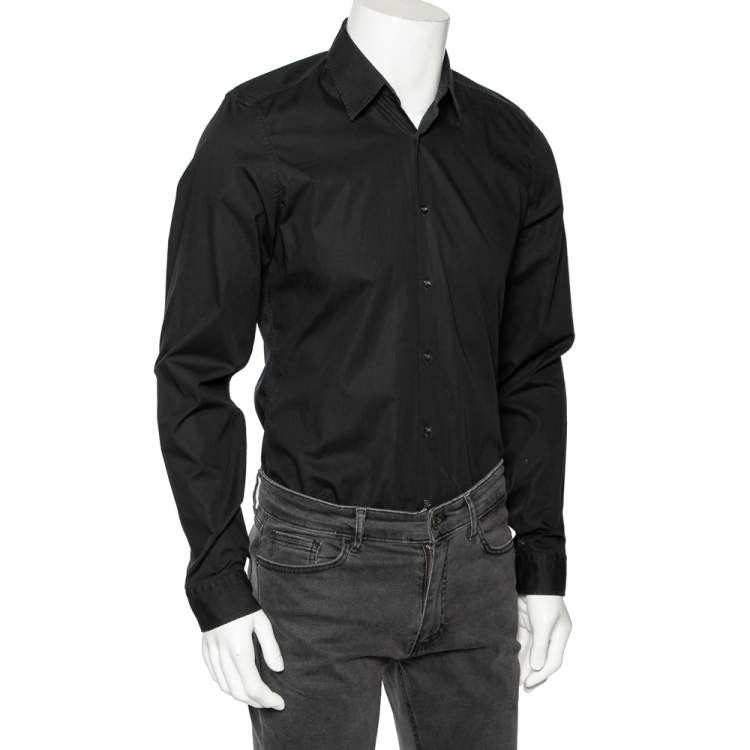Pre Owned Gucci Black Cotton Button Front Slim Fit Shirt M
