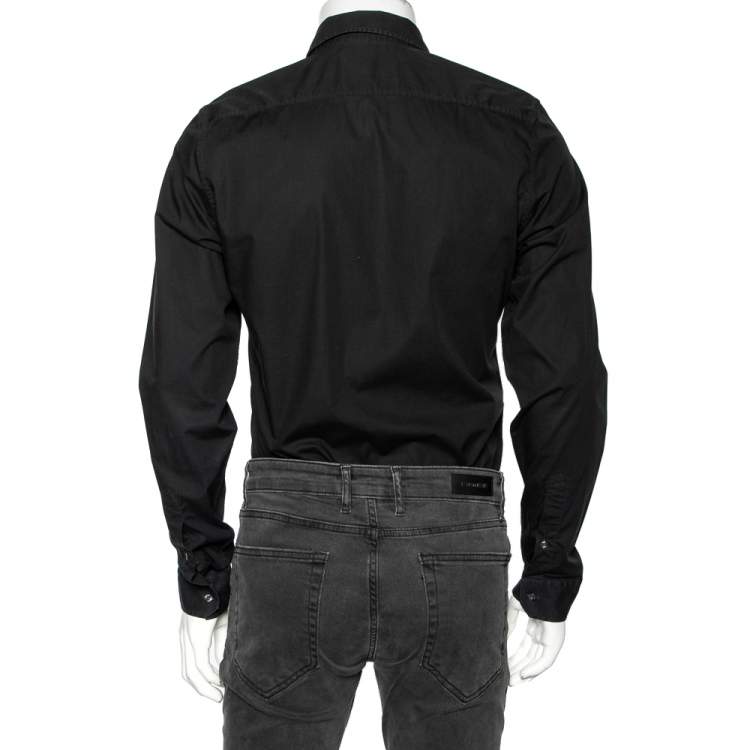 Pre Owned Gucci Black Cotton Button Front Slim Fit Shirt M