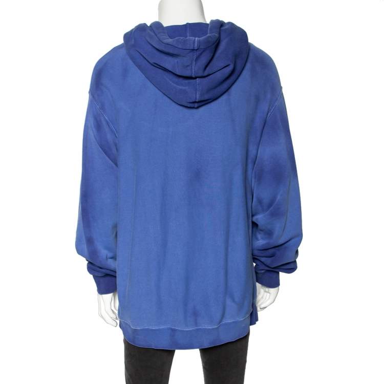 Pre Owned Gucci Blue Washed Out Effect Cotton Knit Interlocking GG Print Hoodie XL