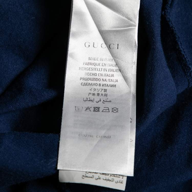 Pre Owned Gucci Blue GG Logo Printed Cotton Short Sleeve T-Shirt M