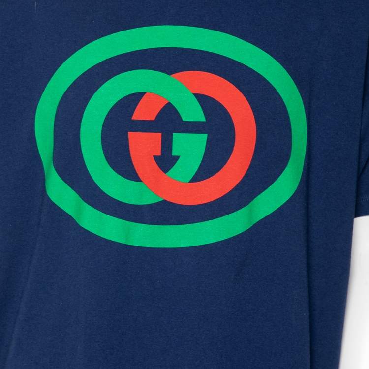 Pre Owned Gucci Blue GG Logo Printed Cotton Short Sleeve T-Shirt M
