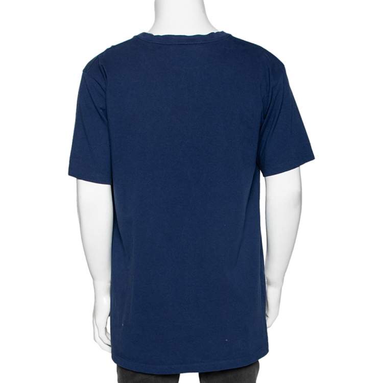 Pre Owned Gucci Blue GG Logo Printed Cotton Short Sleeve T-Shirt M