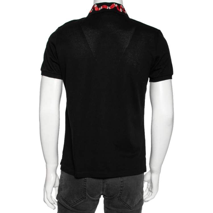 Pre Owned Gucci Black Stretch Cotton Snake Embroidered Polo T-Shirt M