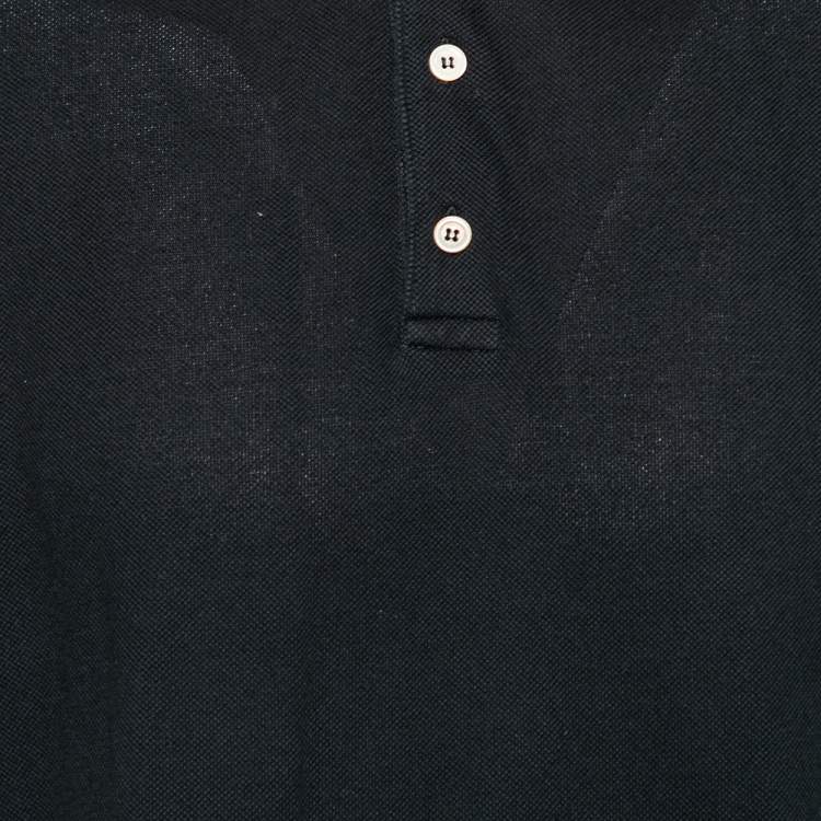 Pre Owned Gucci Black Cotton Pique Interlocking G Stripe Trimmed Polo T-Shirt XL