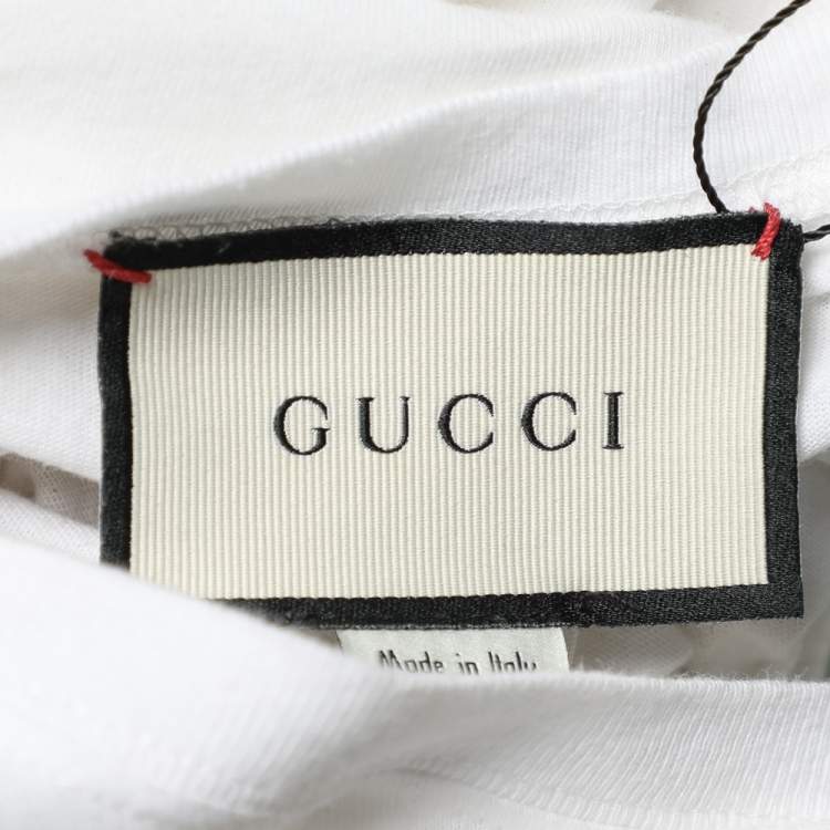 Pre Owned Gucci White Cotton Logo Printed Crewneck T-Shirt M