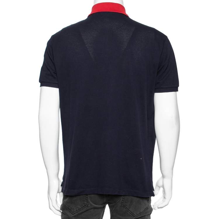 Pre Owned Gucci Navy Blue Cotton Pique GG Embroidered Polo T-Shirt XL