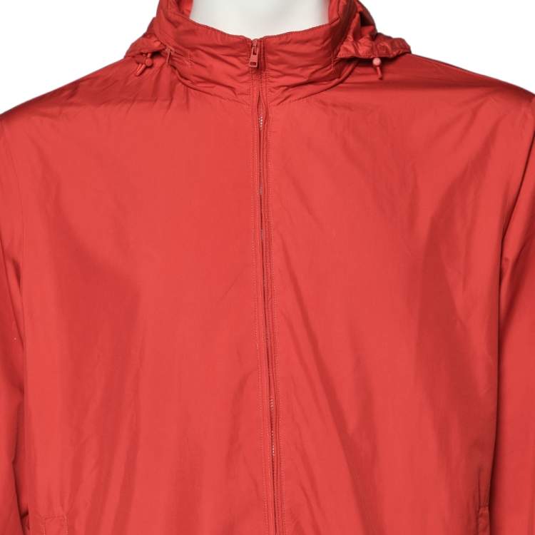 مملوكة مسبقًا Gucci Orange Synthetic Concealed Hood Detail Windbreaker Jacket L