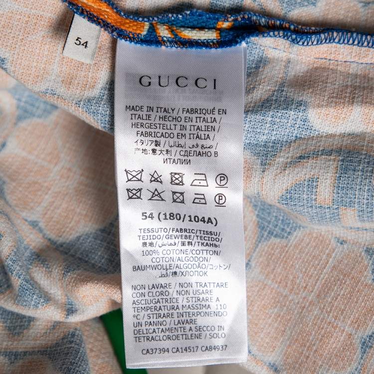 Pre Owned Gucci Blue and Orange GG Quatrefoil Printed Cotton Short Sleeve Shirt XXL