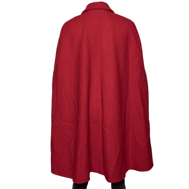 Pre Owned Gucci Red Wool Tiger Button Down Detailed Cape L