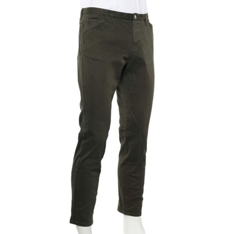 Pre Owned Gucci Olive Green Denim Riding Jeans XL