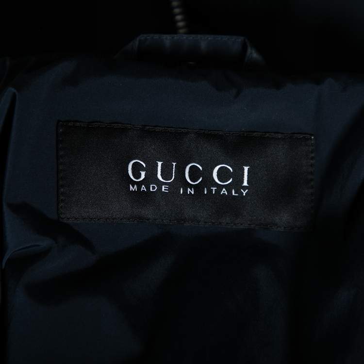 Pre Owned Gucci Navy Blue Diamante Nylon Bomber Jacket M